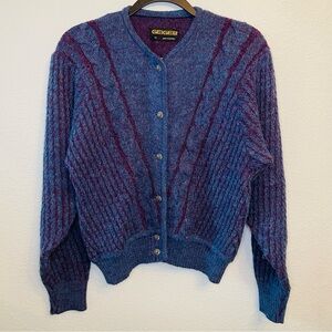 Geiger Blue Purple Wool Mohair Button Cardigan Knit Sweater | Size 40 | Medium